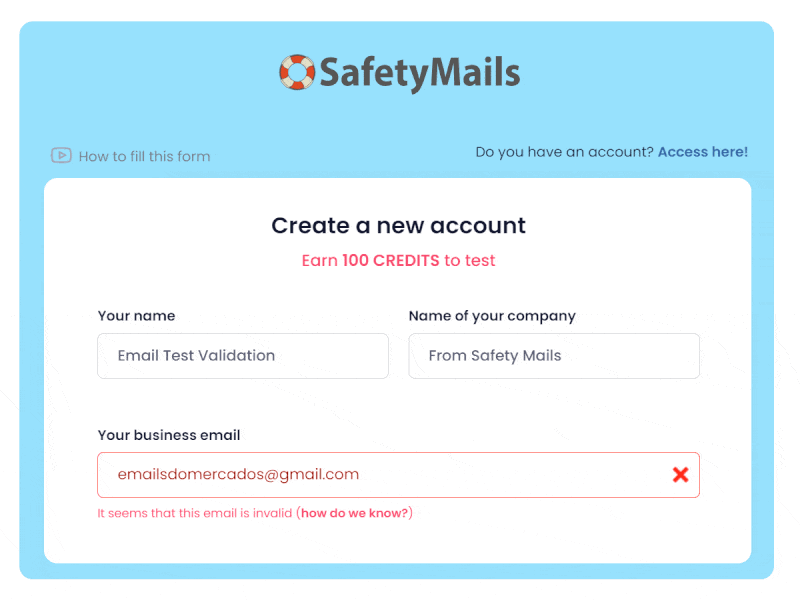 SafetyMails feature for real-time quick email verification for registration forms