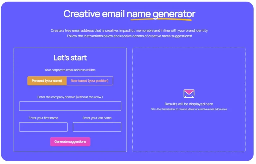 Creative email name generator from SafetyMails