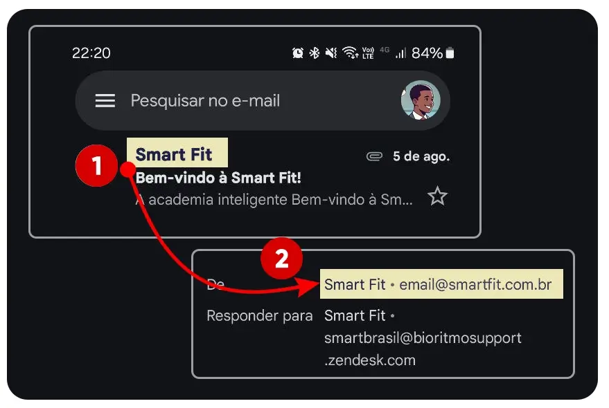 Exemplo de label de endereço de email de advogado