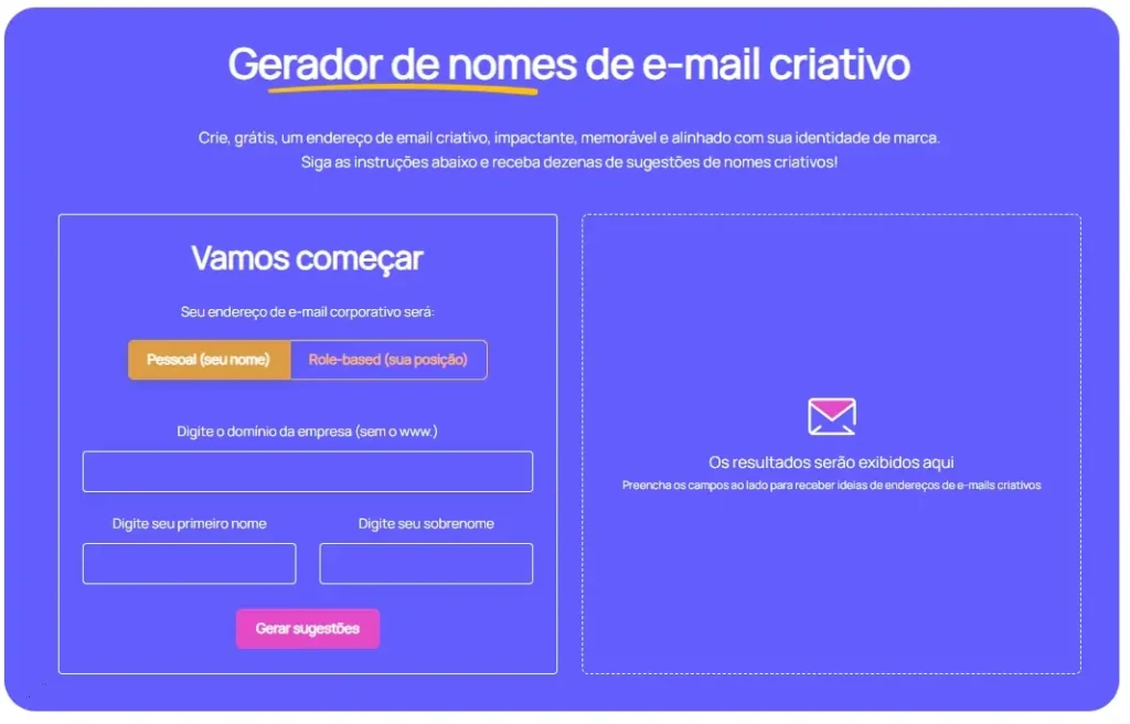 Gerador de nomes de e-mail criativo da SafetyMails