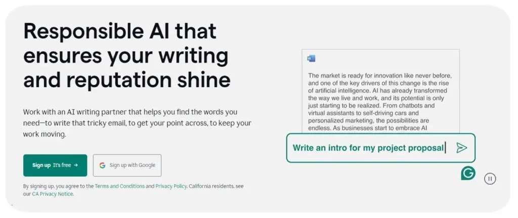 Grammarly writing, proofreading and AI checker